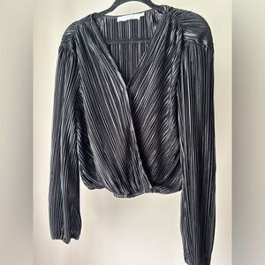 ASTR the label Black Long Sleeve Wrap Crop Top